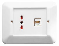 Delux - porcelain plate with cat.5 socket and white bypass socket